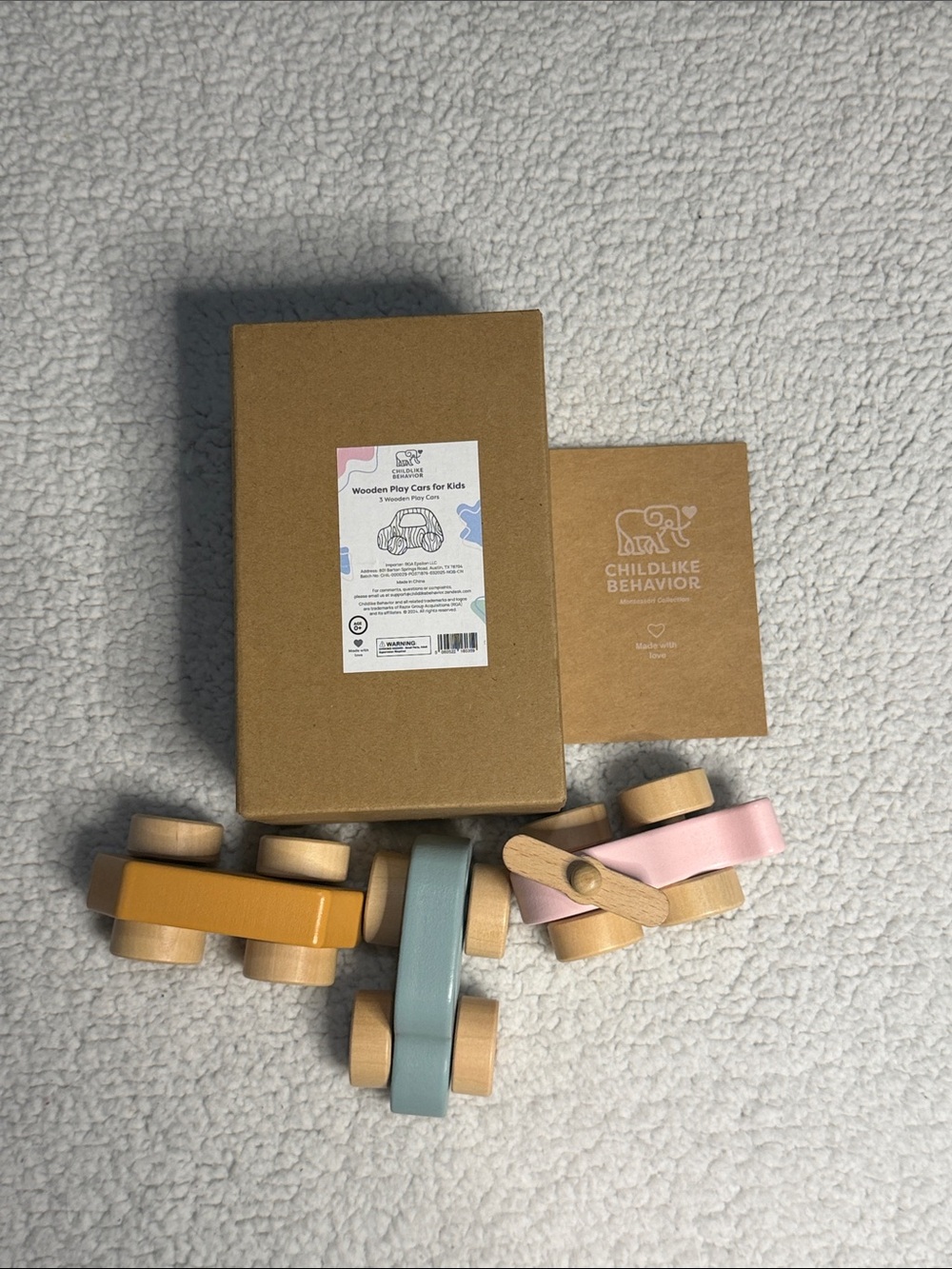 Wooden Toy Cars Set - Pastel Pink, Blue, Mustard